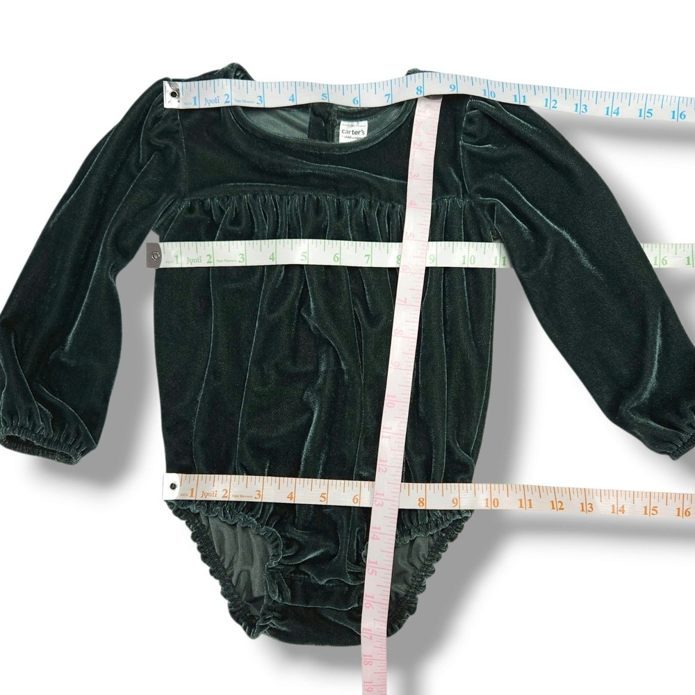 Carter's Girls Velvet Long Sleeve Puff Sleeve Bodysuit Emerald Green 24M - Picture 6 of 6